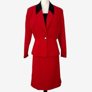 Vintage 1980s Red and Black 2 Piece Tailored Jacket and Skirt Set